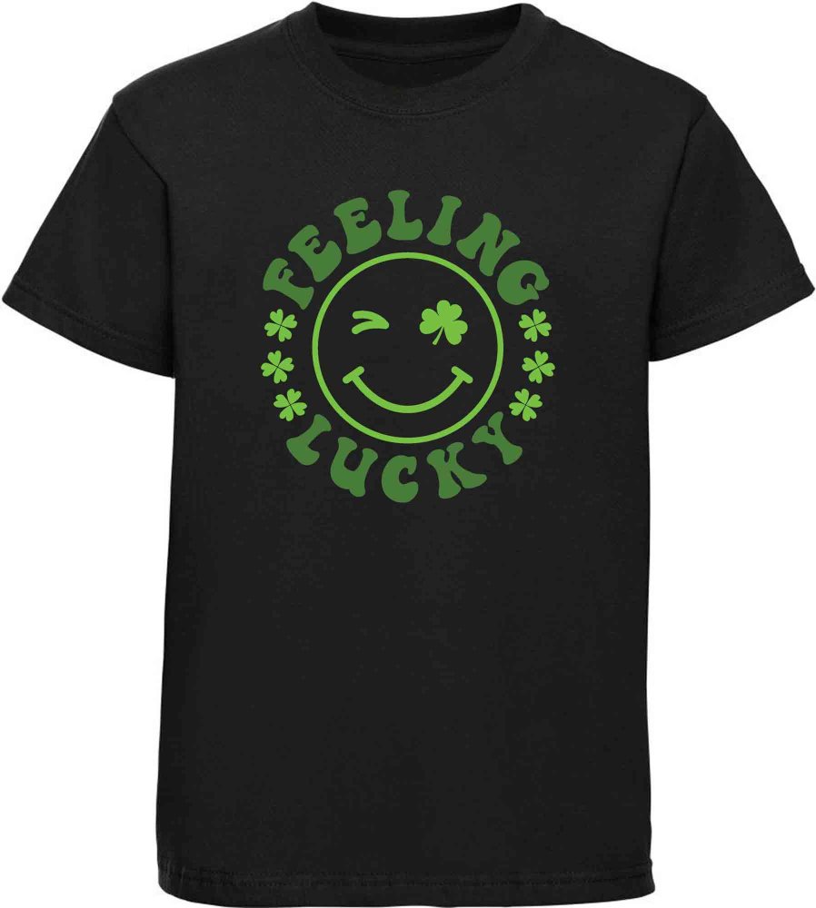 Bedrucktes Kinder T-Shirt Zwinkerndes Gesicht Feeling Lucky
